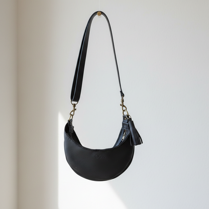 Black Leather Banana Moonbag