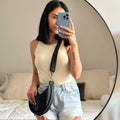 Black Leather Banana Moonbag