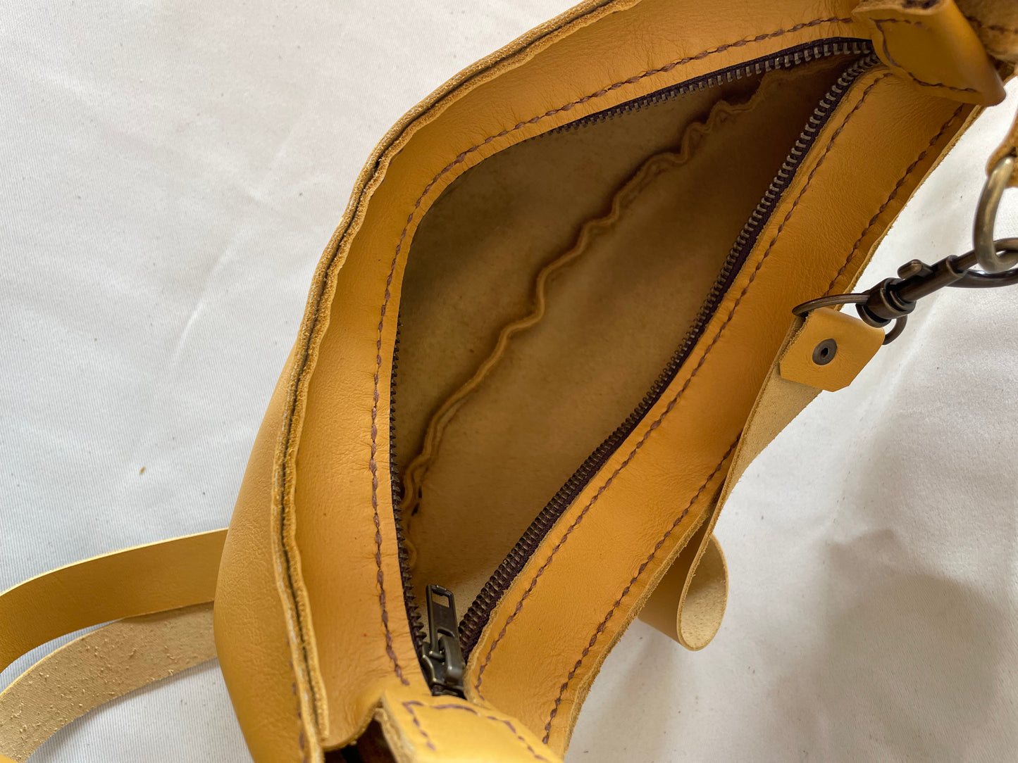 Mustard Leather Banana Moonbag
