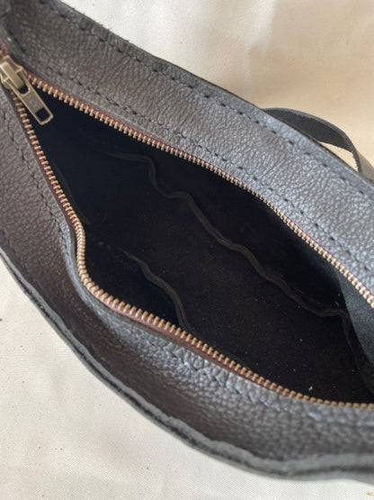 Black Leather Banana Moonbag
