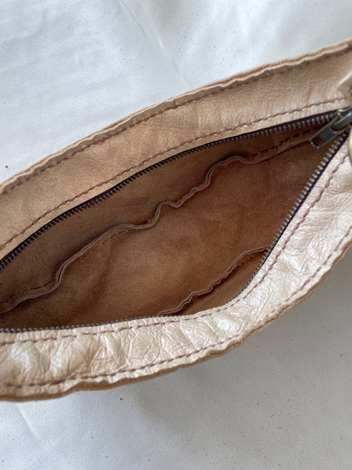 Cream Leather Banana Moonbag