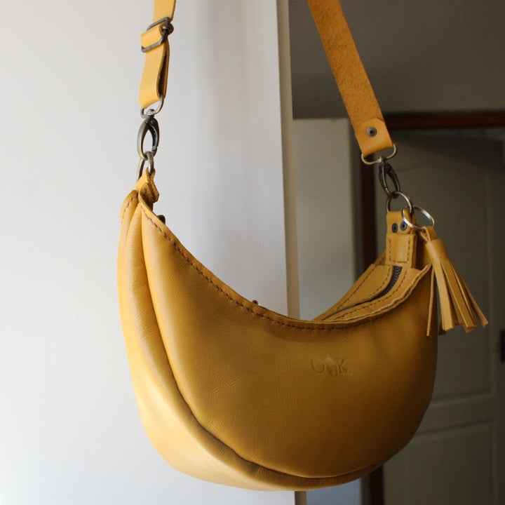 Mustard Leather Banana Moonbag