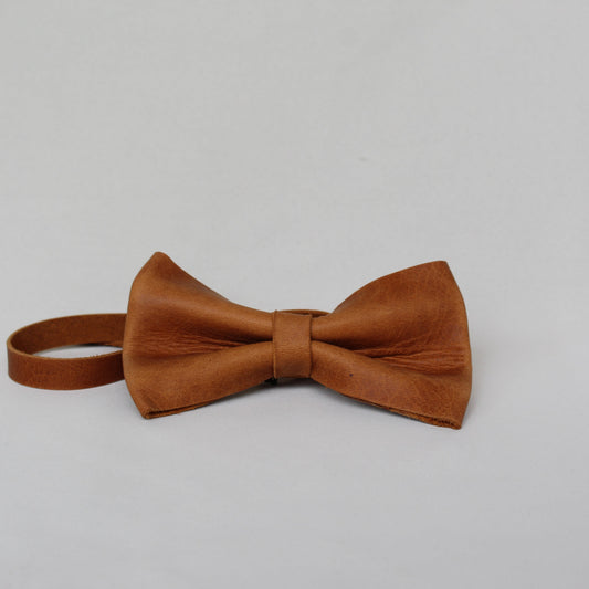 Leather Folded Bow Tie - Tan