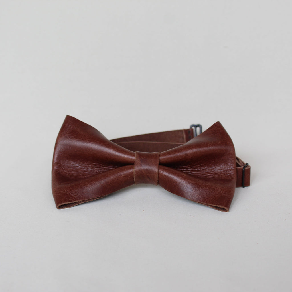 Leather Folded Bow Tie - Brown
