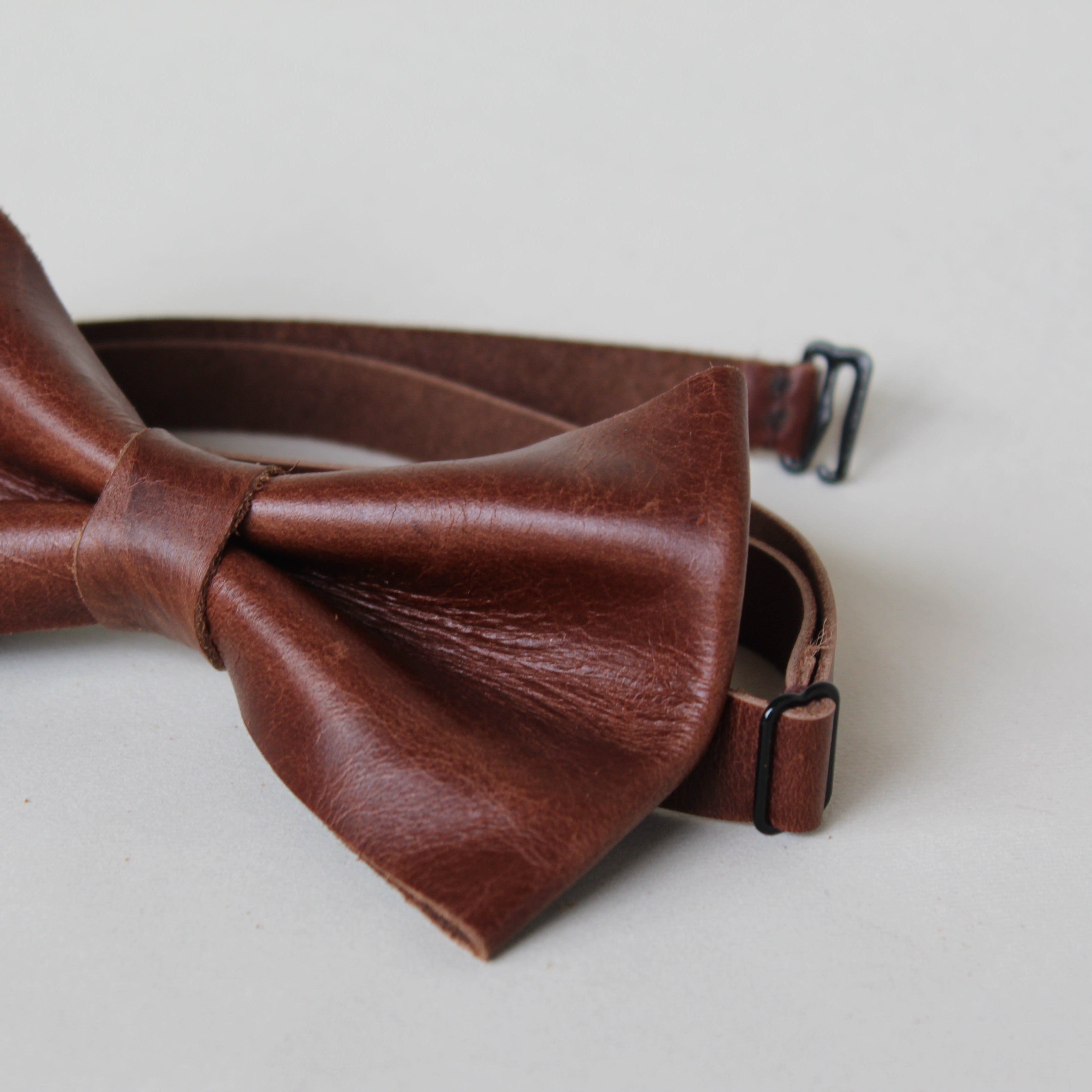 Leather Folded Bow Tie - Brown