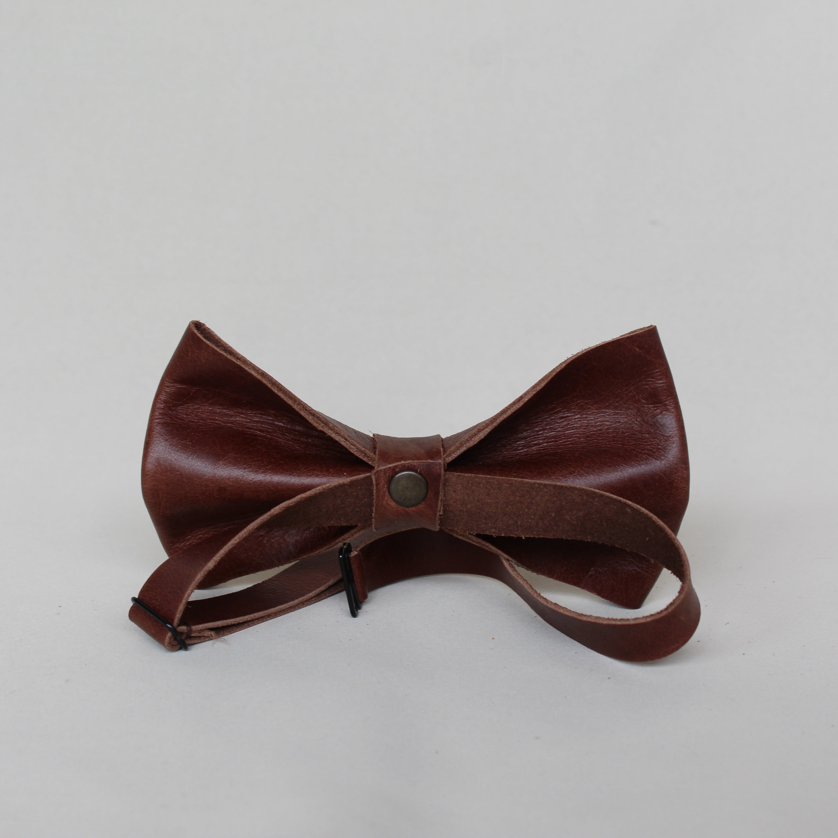 Leather Folded Bow Tie - Brown