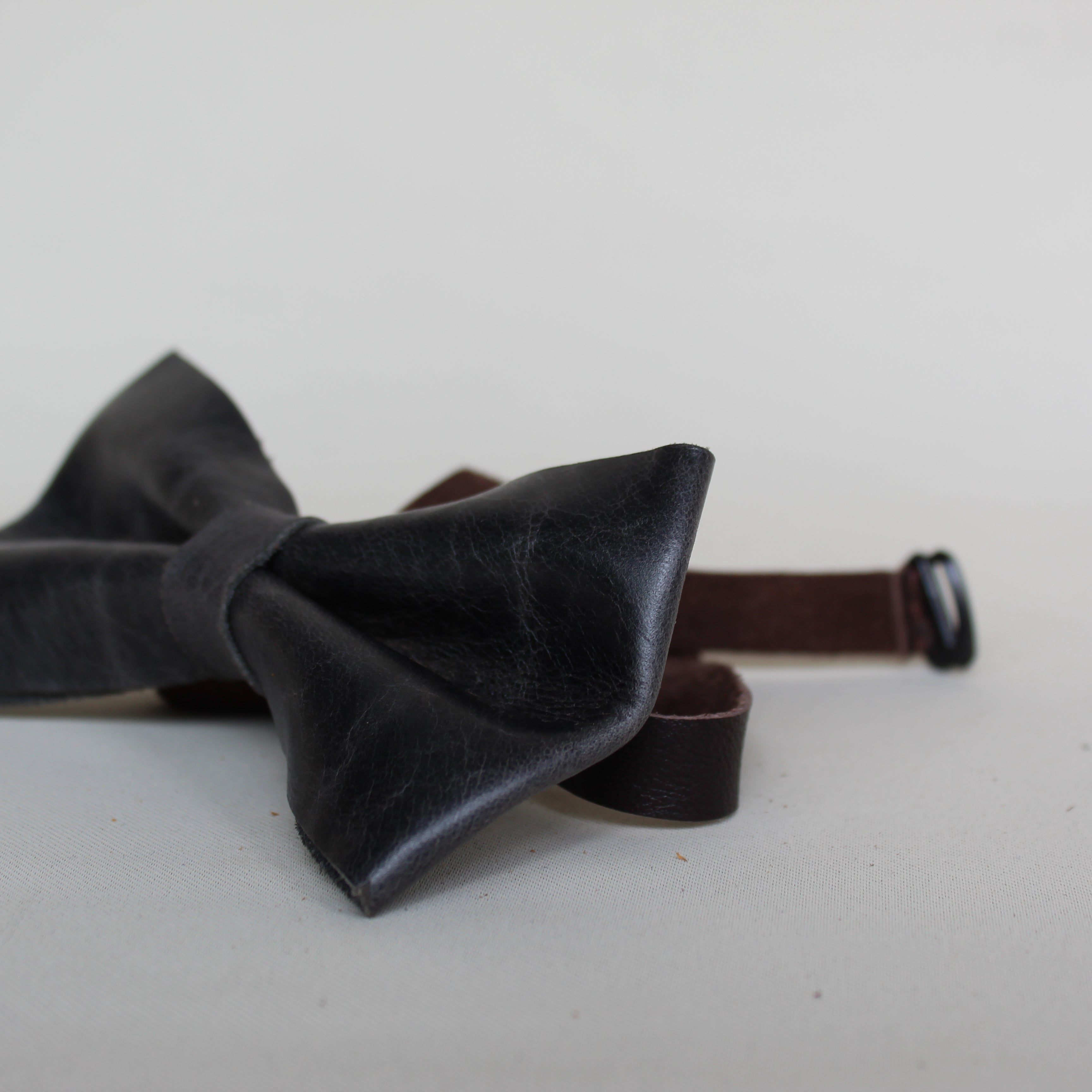 Leather Folded Bow Tie - Black
