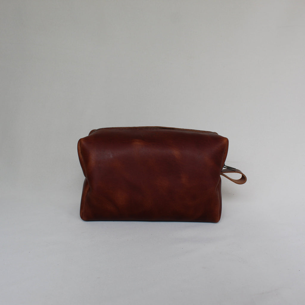 Leather Box Toiletry Bag - Cognac