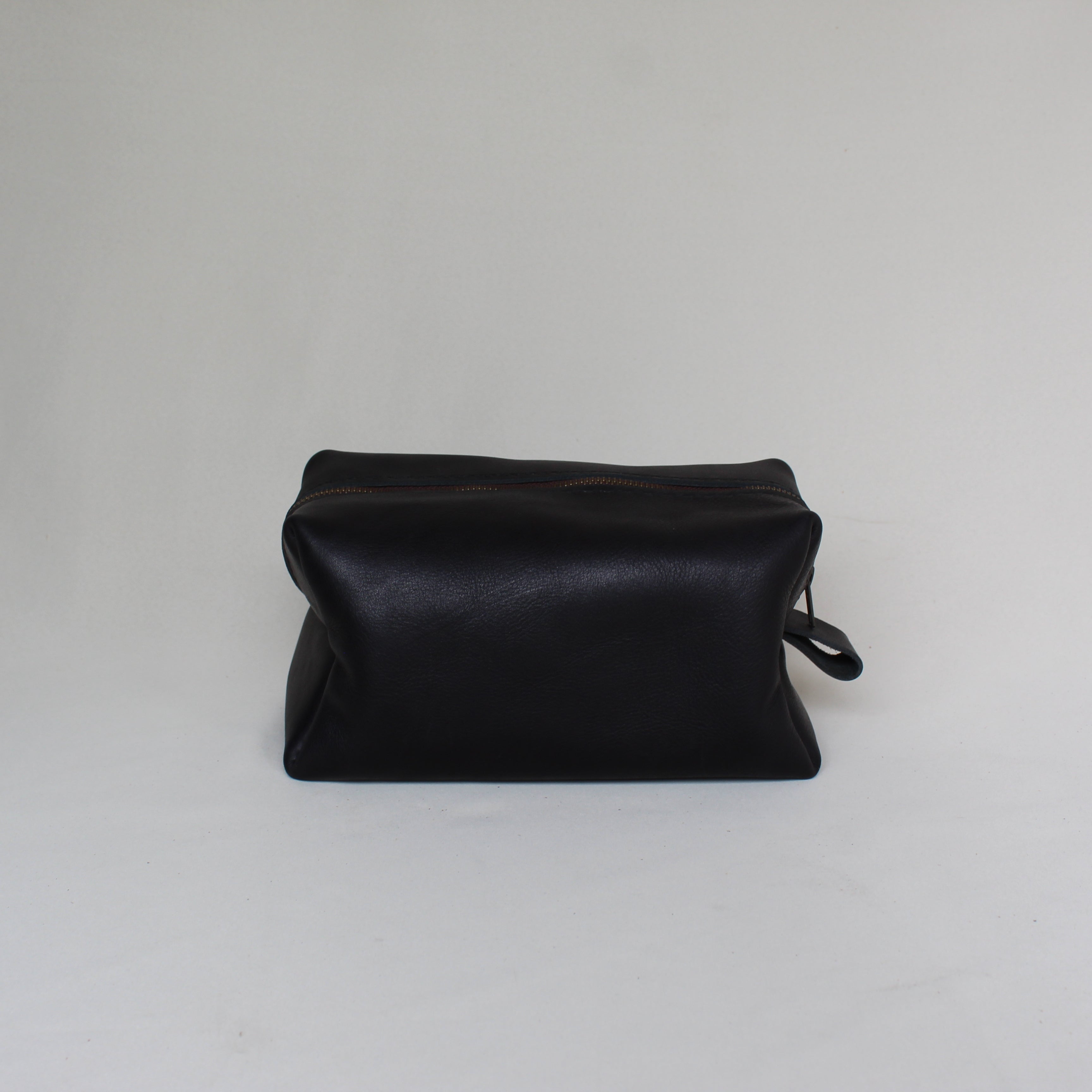 Leather Box Toiletry Bag - Black