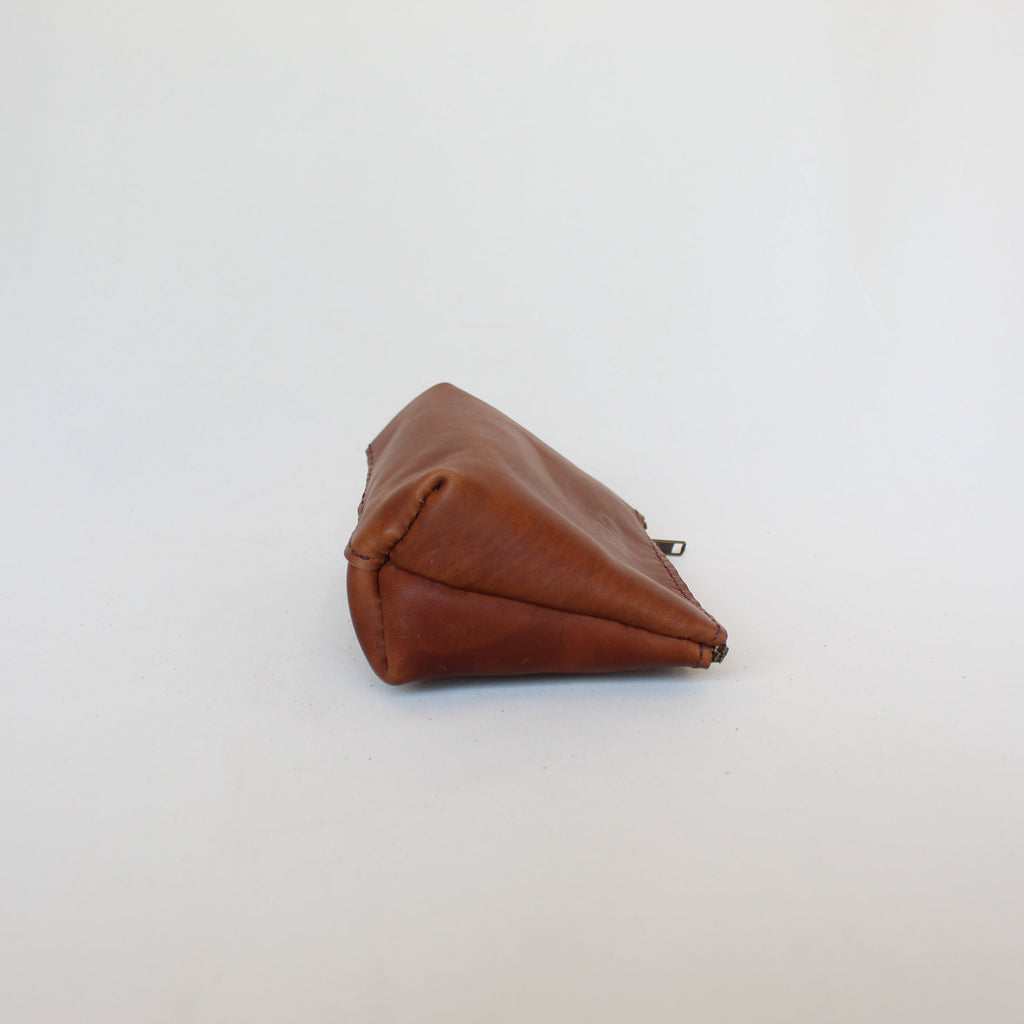 Small Leather Make-Up Bag - Cognac