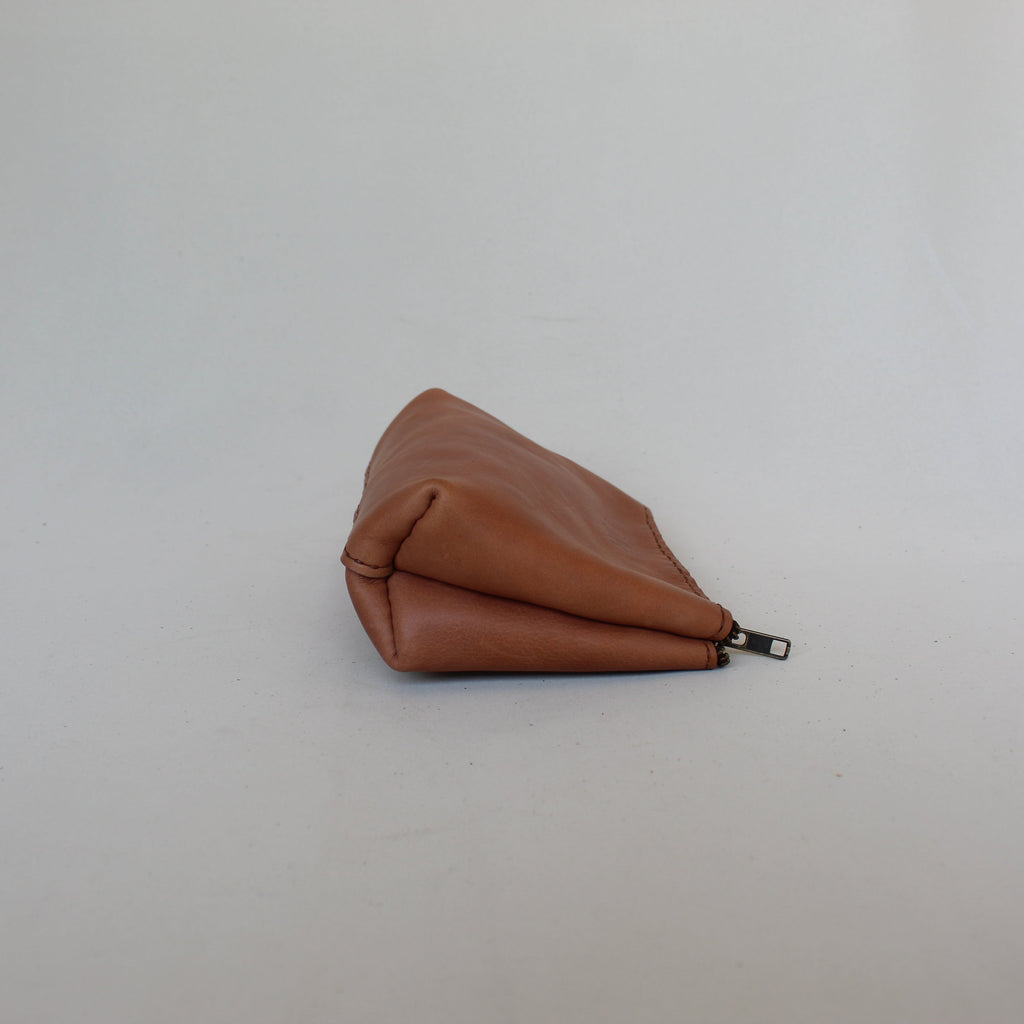 Small Leather Make-Up Bag - Tan