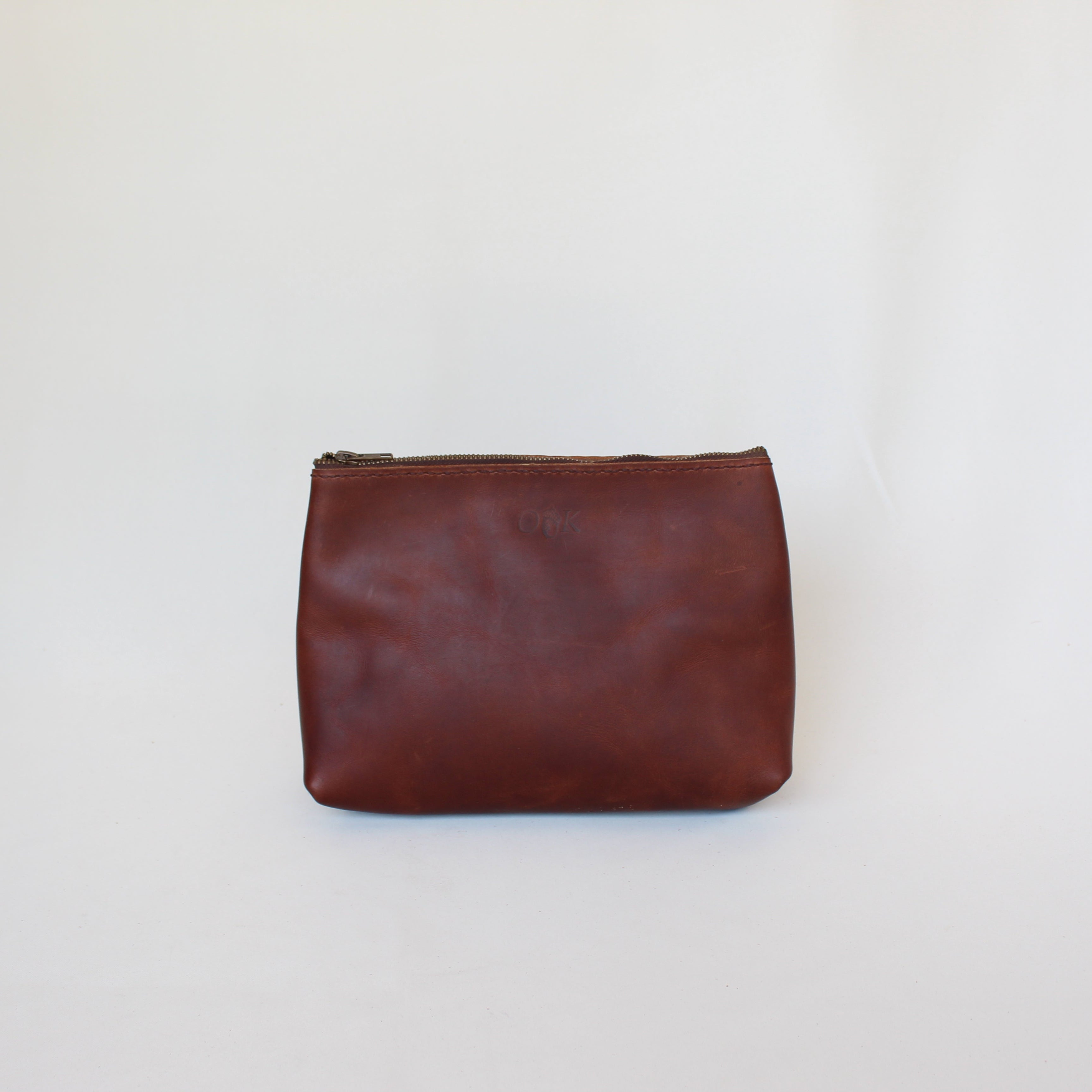 Large Leather Makeup Bag - Cognac