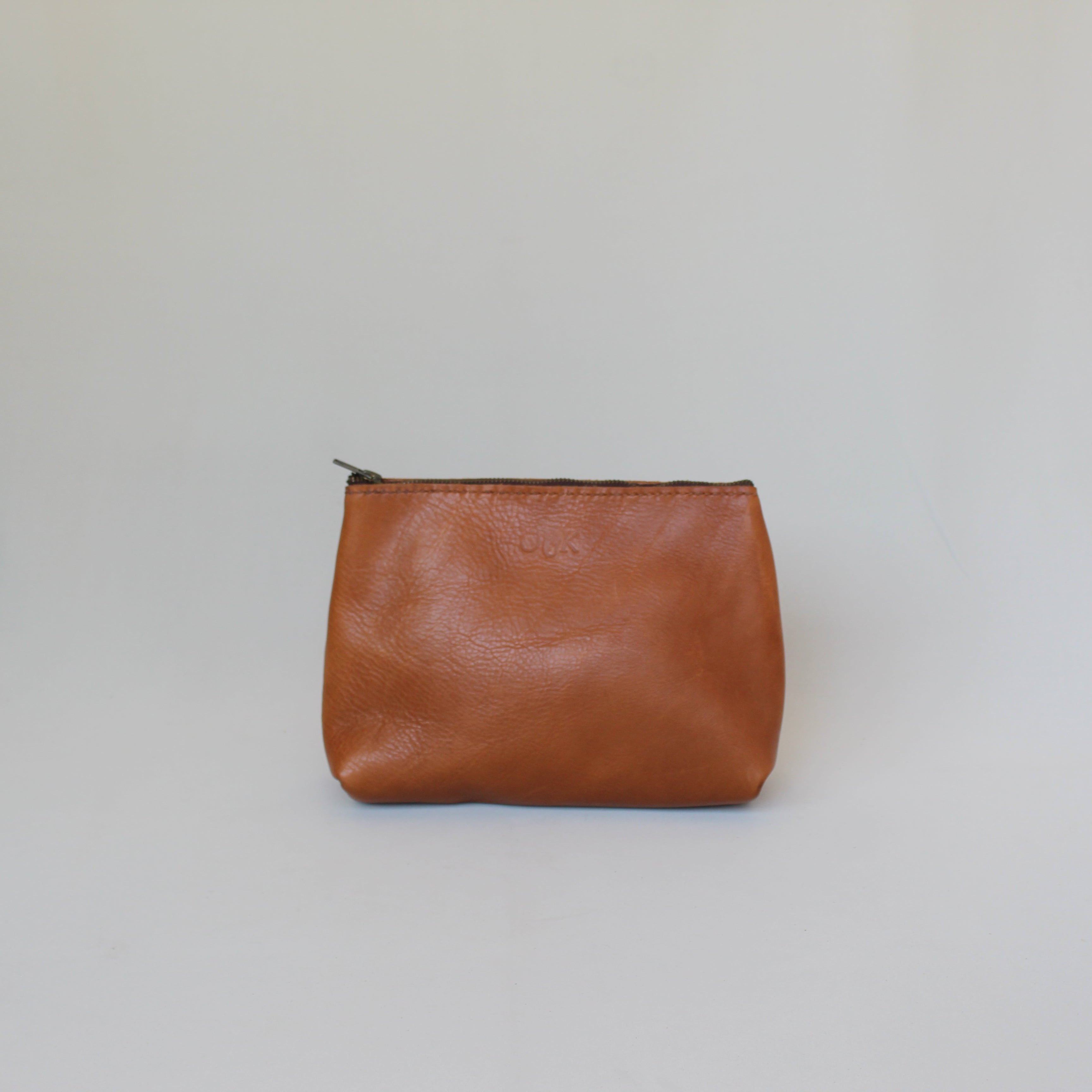 Large Leather Makeup Bag - Tan