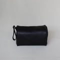 Leather Round Toiletry Bag - Black