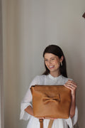 Leather Square Bow Satchel - Tan