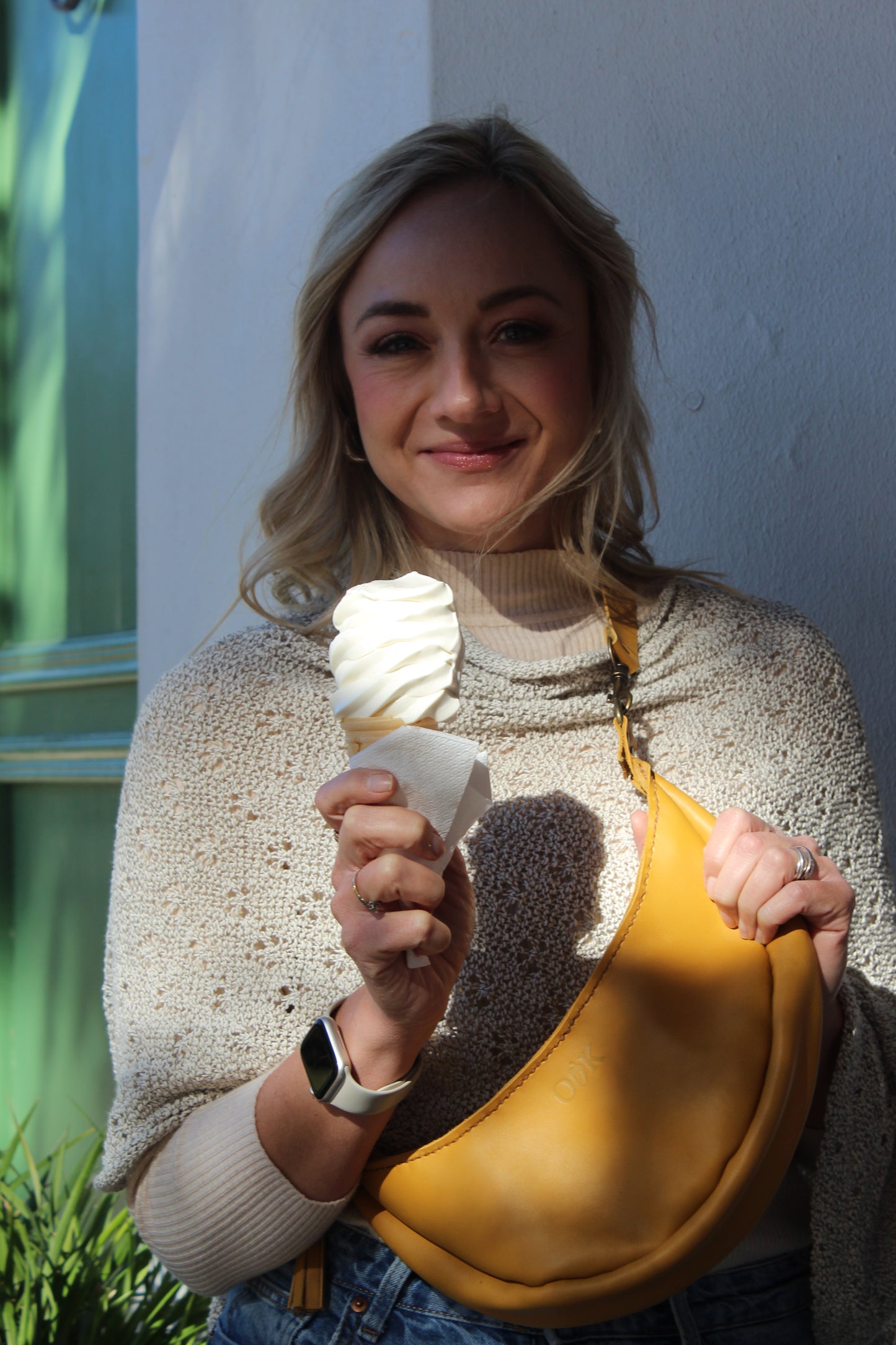 Mustard Leather Banana Moonbag