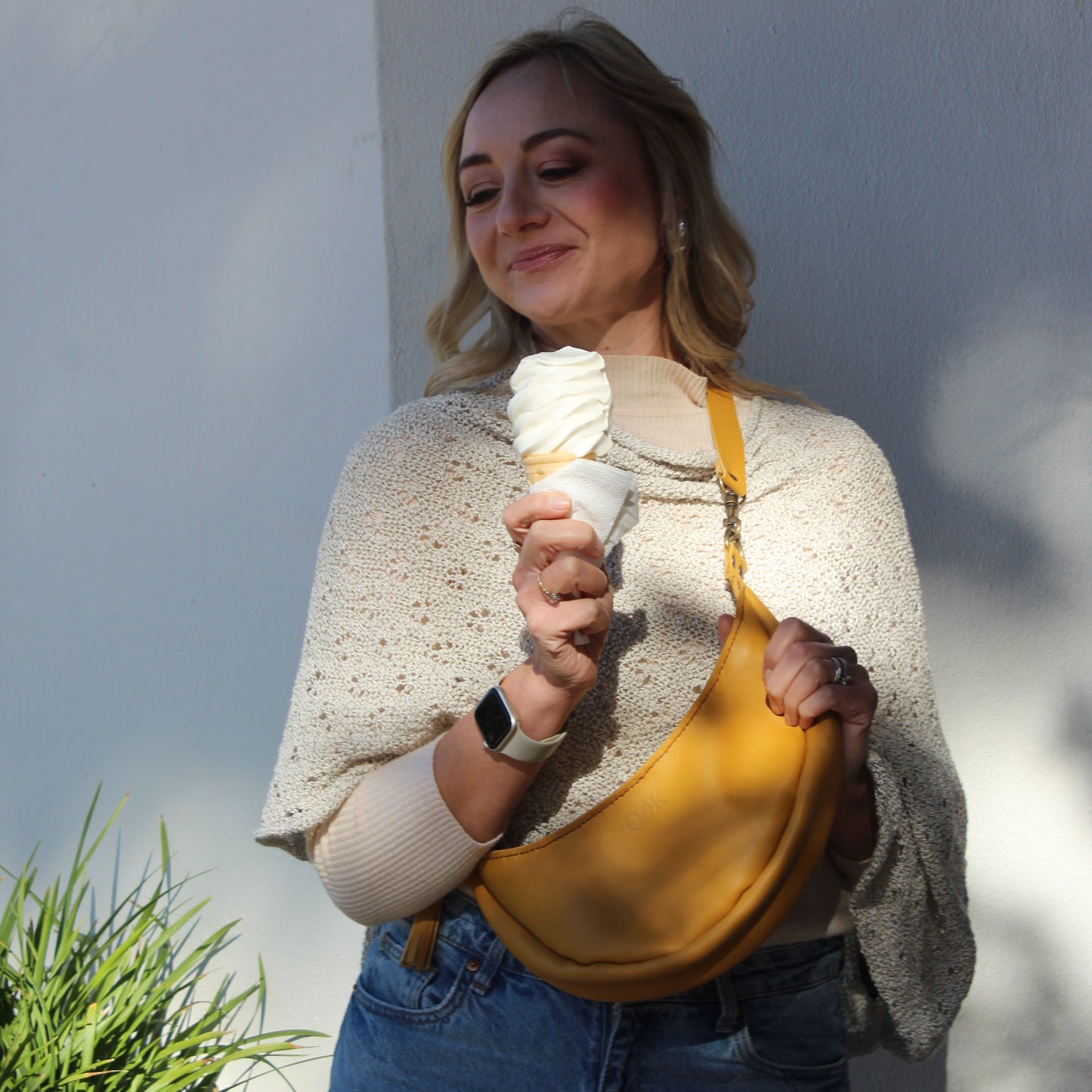 Mustard Leather Banana Moonbag