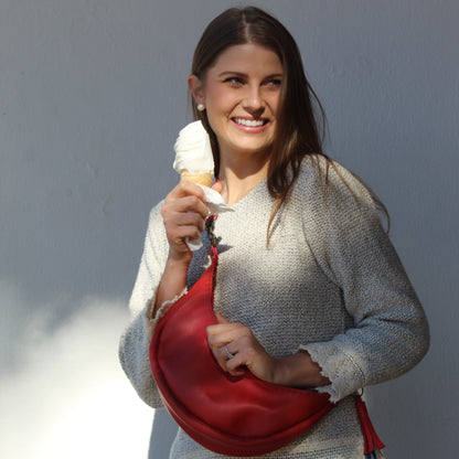 Leather Banana Moonbag - Red