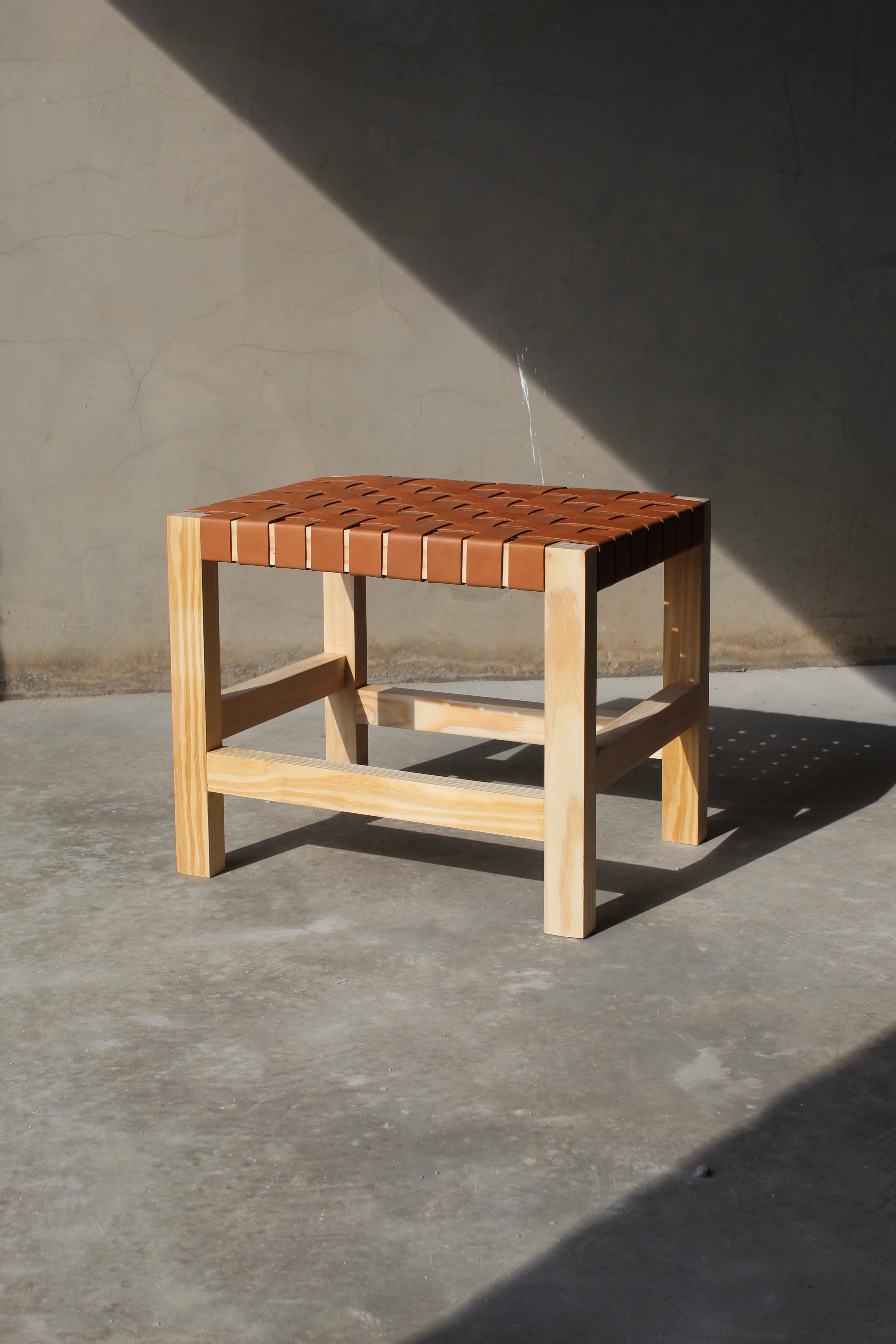 Leather woven bench Small