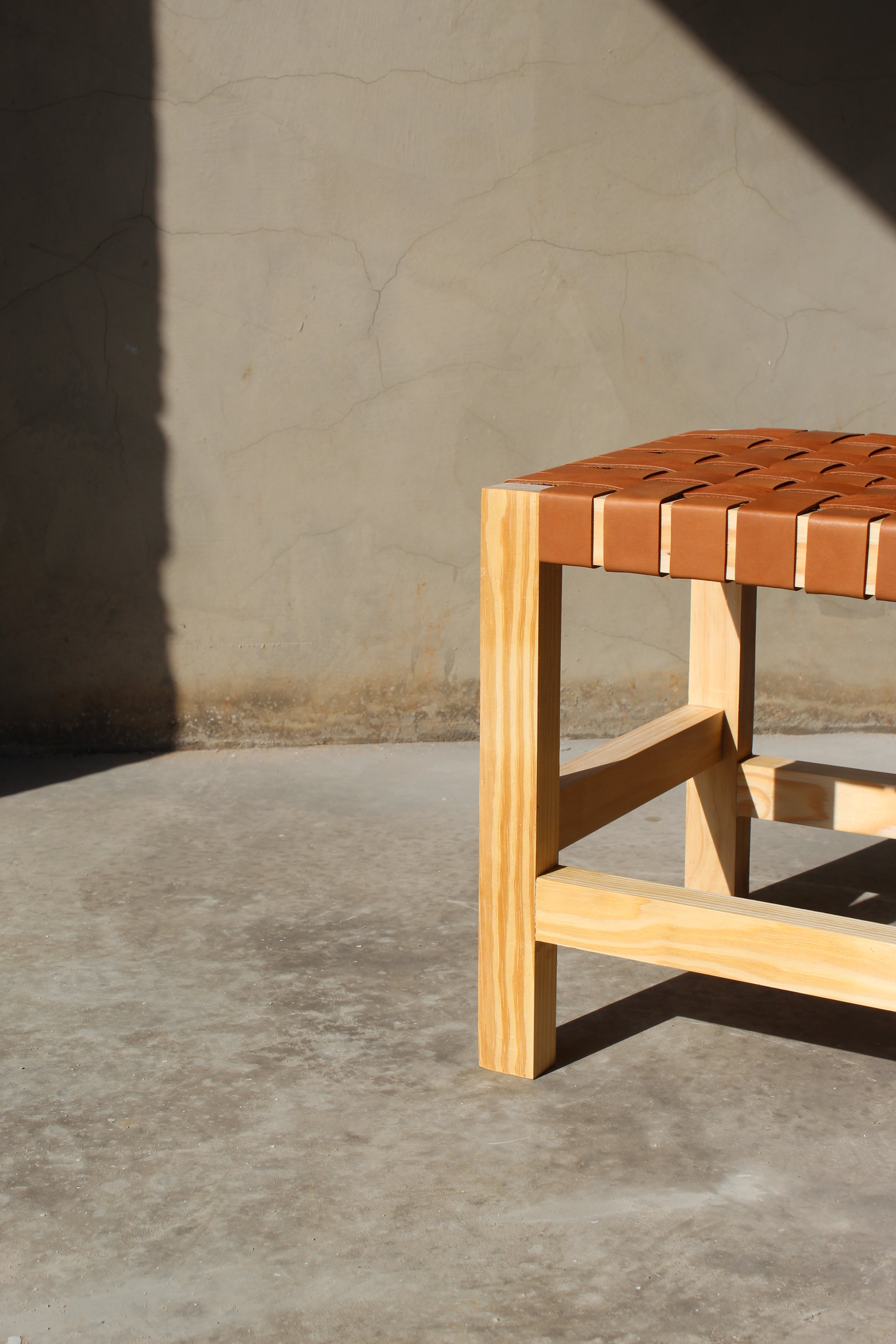 Leather woven bench Small