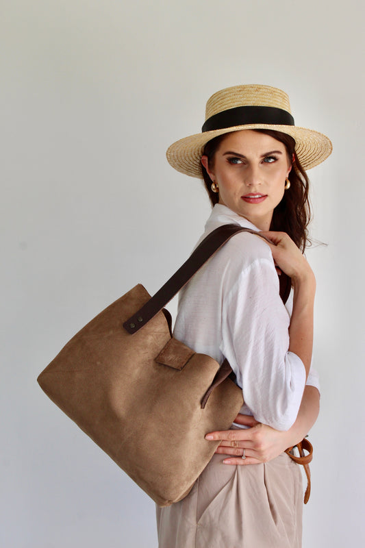 Suede Tote - Brown