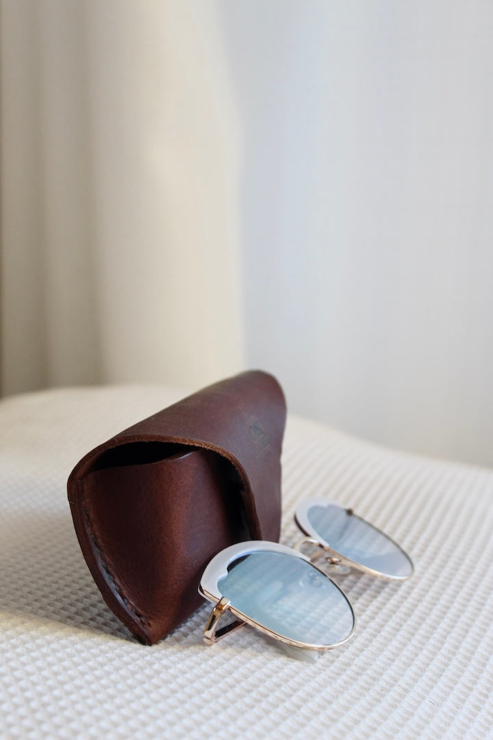 Leather sunglasses case in cognac