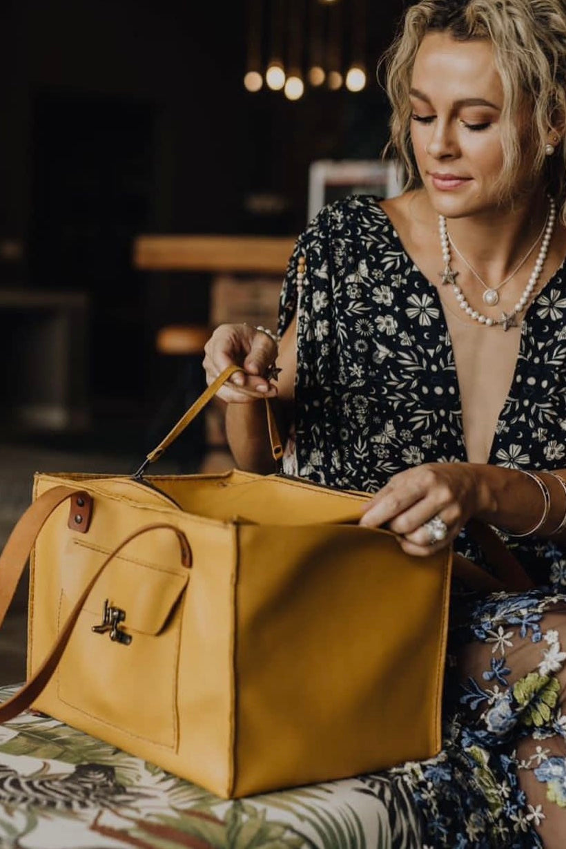 Closed Leather Organiser Case - Mustard
